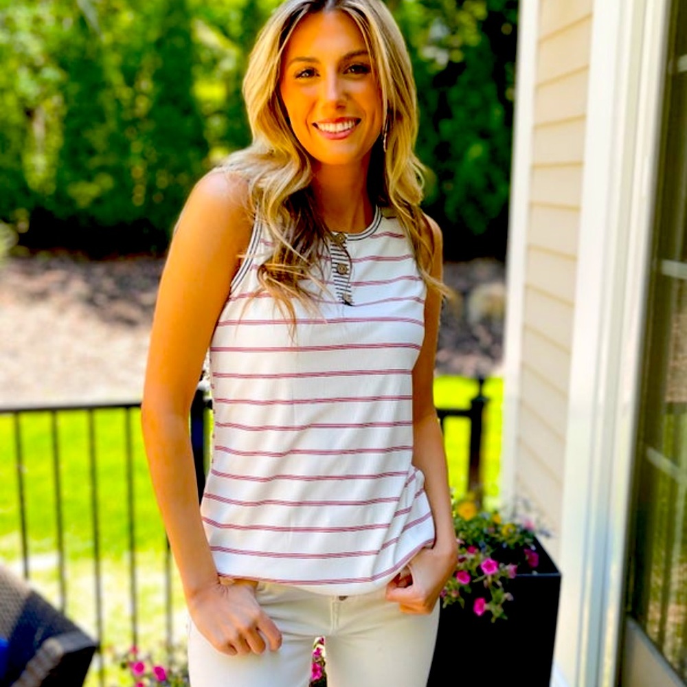 New Jenny Boston Tomboy Tank (red stripe/navy accent) with cute buttons
